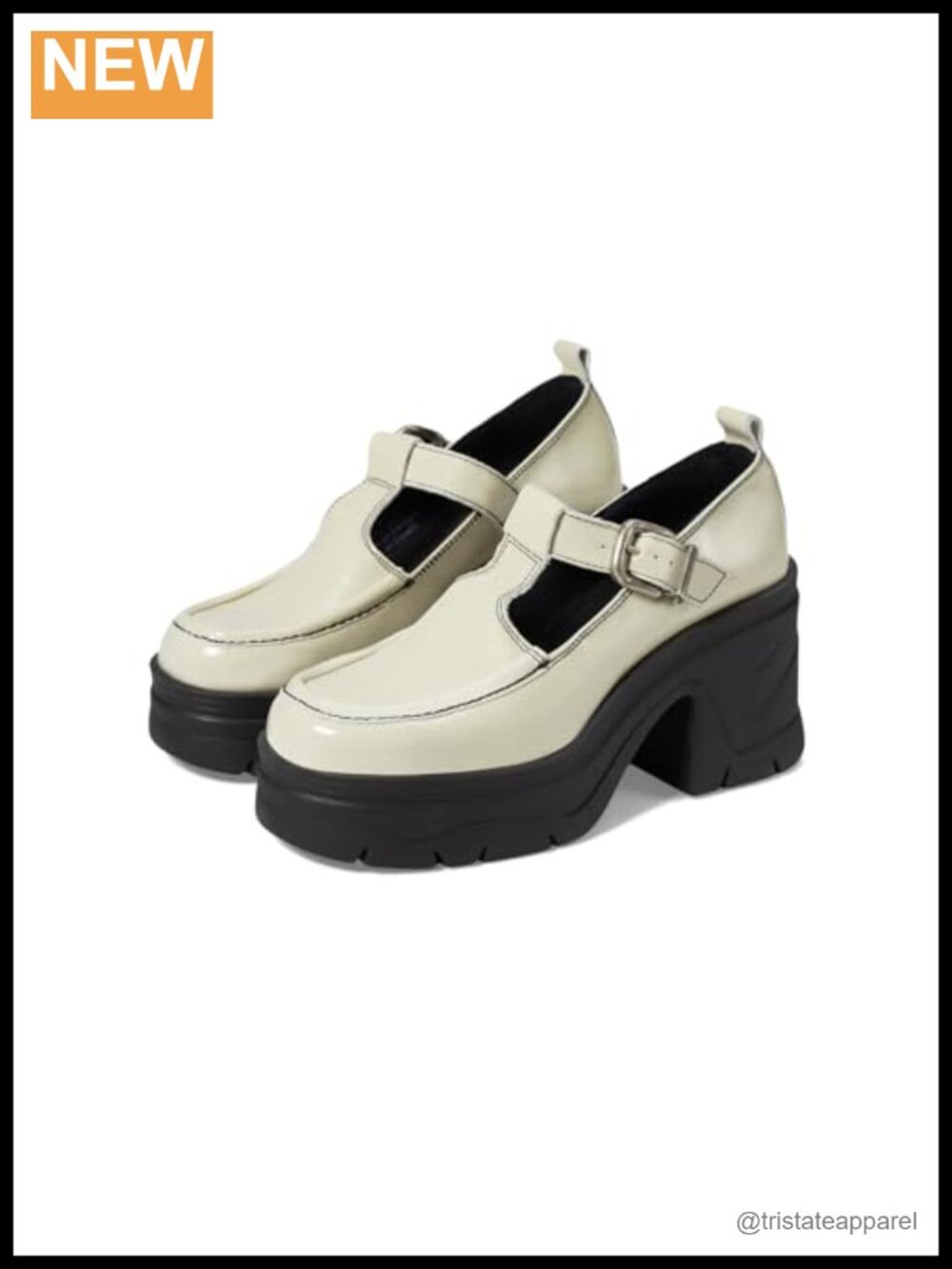Mary Jane Platform Block Heels Leather Upper Round Toe Buckle Strap